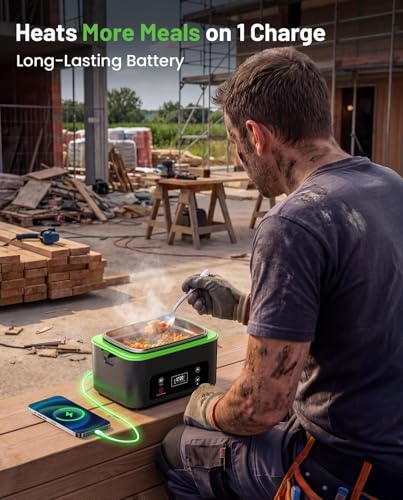 TaskStar Heated Lunch Box, 100W Cordless Electric LunchBox with Scheduled Heating and Leakproof 1.2L Battery Operated Food Warmer for Car Travel Jobsite, Portable for Truck Drivers Workers Adults