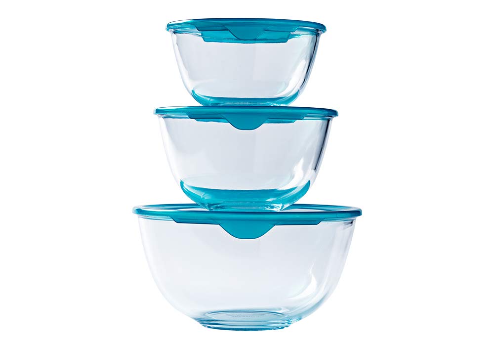 Pyrex® - Prep & Store - Set of 3 Heavy Duty Glass Bowls with Lids (0.5L - 1L - 2L) - BPA Free