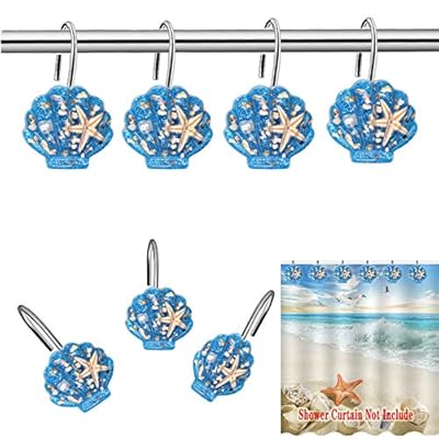 CandyGrid Seashell Shower Curtain Hooks, Beach Shower Curtain Hooks, Blue Shower Curtain Hooks, Ocean Themed Seashell… 51Io4%2BwubVL