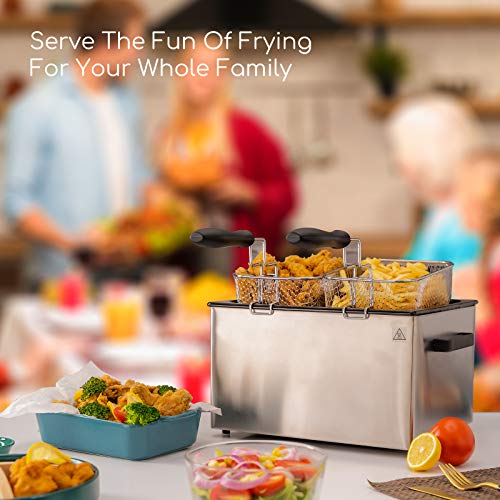 Deep Fryer with Adjustable Temperature Knobs & Timer, Electric Deep Fryer with StainlessSteel