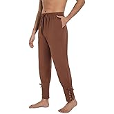AIFARLD Mens Medieval Ankle Banded Pants Vintage Pirate Viking Cotton Lace Up Tapered Renaissance Costume Trousers