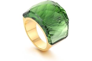 OIDIMS Crystal Glass Stainless Steel Band Ring Gold-Tone Plated Fashion Exaggerated Cubic Zirconia Rings Women's Stunning Large Statement Rhinestone Bands Cocktail Party Ring for Ladies Birthday