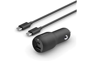 Belkin 37W Dual Port Fast Car Charger with 3.3ft USB-C Cable Included, USB-C 25W PPS Port and USB-A 12W Port for Galaxy S23, S23+, Ultra, Note20, iPhone 14, 13, 12, 11, Pro, Max, Mini and More