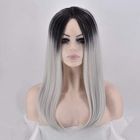 Amazon Co Jp Yrattary 肩の長さの黒髪ルートウィッグシルバーストレート耐熱ミドルウィッグ女性のための合成髪レースかつらロールプレイングかつら 色 Silver Grey ホーム キッチン