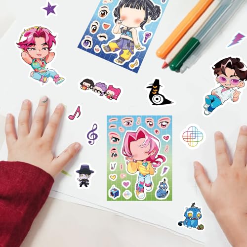 Hunte 24 Sheets Stickers for Kids - DIY Cartoon Movie Sticker Set Makeup Stickers for Girls and Boys, Great for Class Rewards, Anime Inspired Crafts and