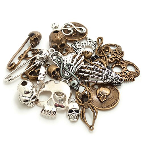 Bonayuanda 100 Gram Mixed Alloys Metal Antique Skulls-shaped Pendant Charms Bracelet Necklace DIY Jewelry Making Accessory