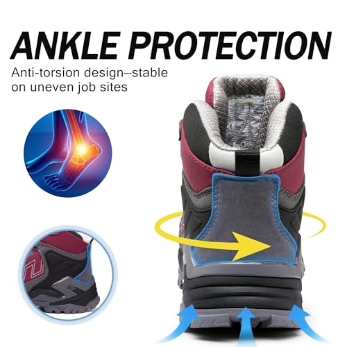 KOIFISH Botas de Seguridad para Hombre Mujer S3 Impermeable Botas de Trabajo Punta Compuesta Antideslizante Antiestático Calzado de seguridad de Caña Alta