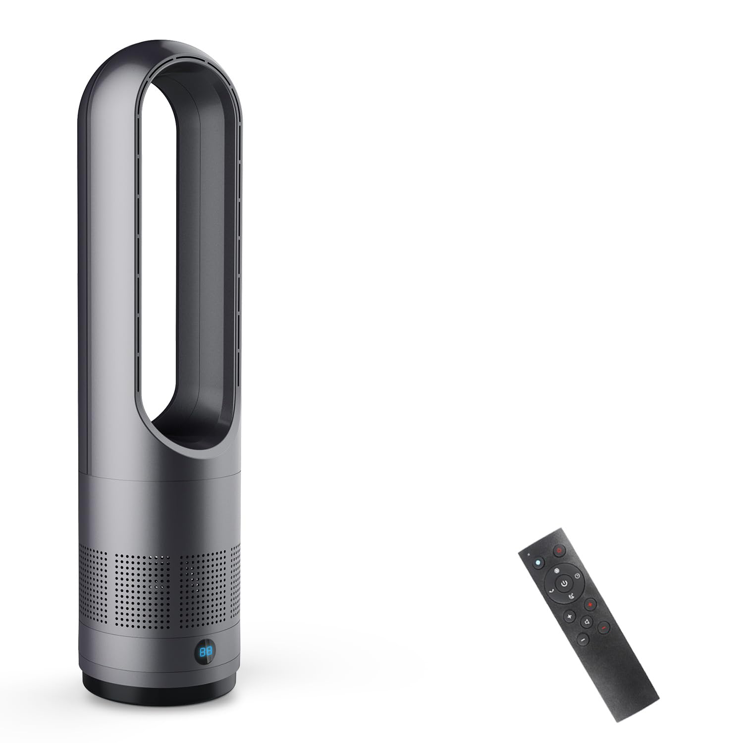 【冷暖兼用・羽根なし】扇風機 タワーファン セラミックヒーター 8段階送風＆3段階温風切替 左右100°首振り 9Hタイマー 温風 冷風 広範囲送風 羽根なし型 リビング扇風機 強力送風 大風量 リモコン付 ファンヒーター 過熱保護 転倒安全装置 即暖 足元ヒーター 省エネ 節電 子供部屋/リビング/寝室/書斎/キッチン/脱衣所/洗面所/トイレ/オフィス用 日本語説明書 PSE認証済み（グレー）商品画像