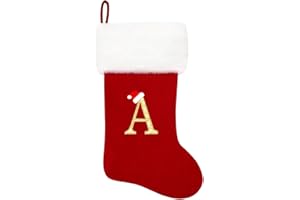 Eoocan 20 Inches Monogram Christmas Stockings Red Velvet with White Super Soft Plush Cuff Embroidered Xmas Stockings Classic Personalized Stocking Decorations for Family Holiday Season Decor(Letter A)