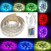 LED Strip Light Waterproof IP65,Morovigo 2M 60LED Rope Lighting Color Changing Full Kit with USB Plug,24-Keys IR Remote Controller LED Lighting Strips for Home Kitchen Christmas Indoor (2M)