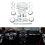 Opall 18PCS Full Set Interior Decoration Trim Kit Steering Wheel & Center Console Air Outlet Trim, Door Handle Cover Inner For Jeep Wrangler JK JKU 2011-2018 2 Door &4 Door(Silver)