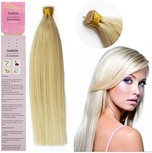 haibis 16''-22''Remy Stick tip Human Hair Extensions Straight Keratin Fusion I-tip Hair Extensions 1g/s 100s(16'',#60 White Blonde)