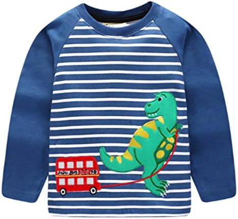 Little Boys Girls Cute Cartoon Long Sleeved Cotton Crewneck T-Shirt (2-7T)