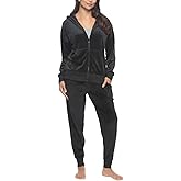 Felina Women's 2 Piece Velour Track Suit, Hoodie and Jogger Lounge Set (US, Alpha, Large, Regular, Regular, Black)