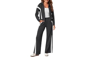 MEROKEETY Women's 2 Piece Outfits Color Block Sweatsuit Zip Up Sweatshirt Wide Leg Sweatpant Tracksuit Lounge Travel Set