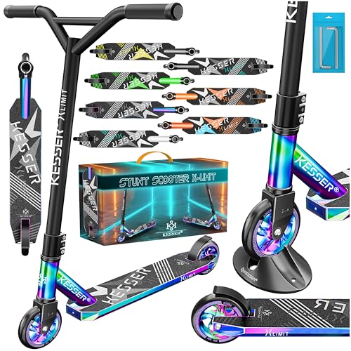 KESSER® Stunt Scooter X-Limit - 360° Lenkung Robuster Funscooter Stuntscooter mit ABEC 9 Kugellagern, 100 mm PU Räder, Kickscooter Tretroller Cityroll