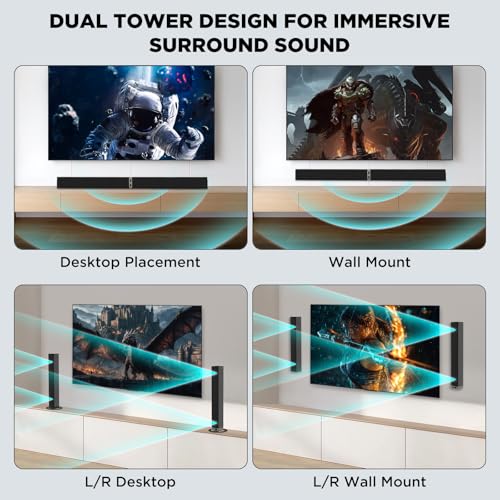 Maraawa 80W Separable TV Sound Bar, Bluetooth 5.3 Home Theater Audio System, ARC Optical AUX Input Supported, 2-in-1 Split Surround Sound Speaker