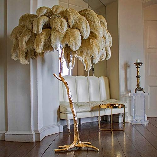 Nordic Ostrich Hair LED Floor Lamp Bedroom Living Room Hotel Through Floor Lights Lighting Copper Standing Lamp Feather Fixtures,White