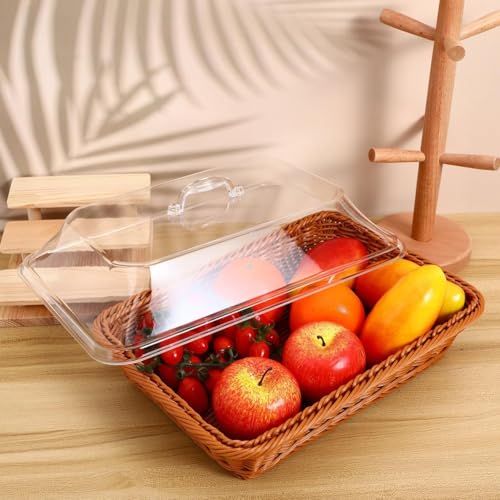 Cesta de pão com tampa tecida imitação Rattan tampa acrílica mesa comida servindo cesta de frutas para cozinha restaurante piquenique