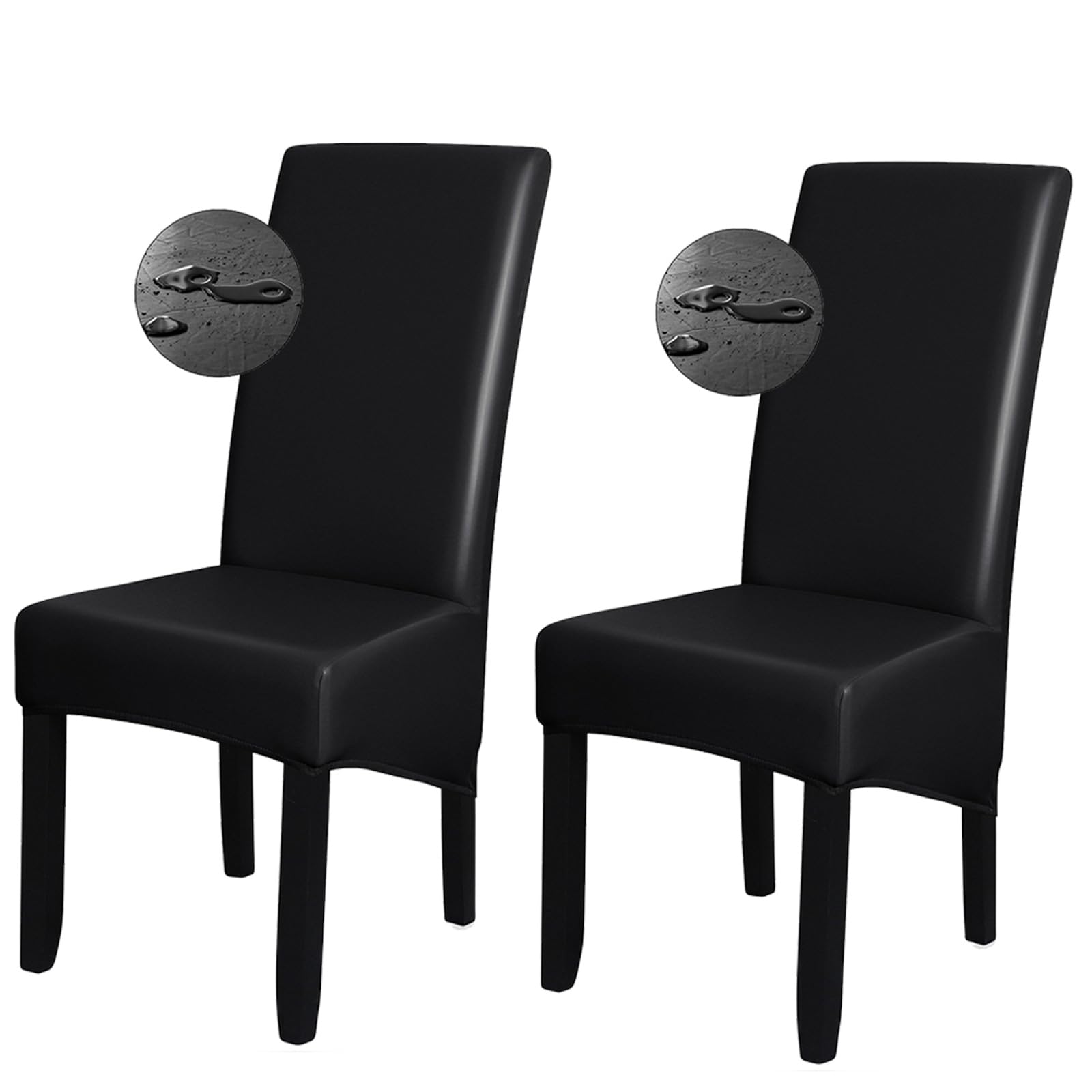 Bestenrose XL Chair Covers for Dining Room Chair Cover Set of 2 PU Waterproof Seat Cover Removable High Back Chair Slipcovers Large Seat Covers Chair Protective for Home Restaurant,Black