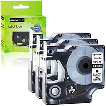 GREENCYCLE 3PK Black on White Label Tape Compatible for Dymo D1 43613 1/4 Inch LabelManager 420P Labeling Maker