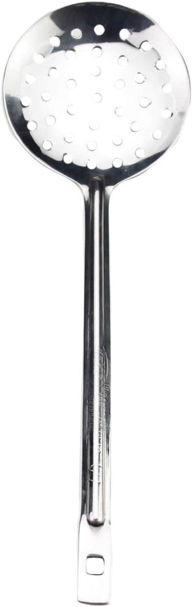 Stainless Steel Slotted Spoon Perforated Skimmer Serving Spoon - Skimmer, Strainer (Size 2: 24.5cm), Silver