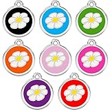 CNATTAGS Stainless Steel with Enamel Pet ID Tags Designers Round Daisy