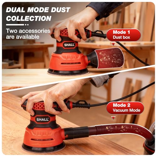 SHALL 350W eccentric sanders, with 30 sanding sheets, 6 speeds, 125 mm hand tool, dust extraction function, suitable for sanding, polishing and woodworking.