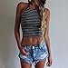 Perman Sexy Stripe Print Sleeveless Halterneck Tank Crop Tops Vest Blouse Shirt