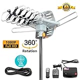 Outdoor Amplified HDTV Antenna Digital TV Antenna 150 Miles 360° Degree Rotation HD Digital Outdoor Indoor HDTV Antenna with Remote controller by Ailuki