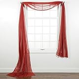 MONAGIFTS BURGUNDY Scarf Voile Window Panel Solid sheer valance curtains 216" LONG