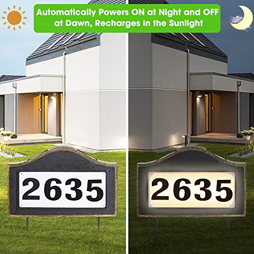 Melunar Lighted House Address Numbers Sign, Waterproof Resin Plaque Outdoor Lights, Solar Powered Address Numbers Signs for Houses, Garden, Street, Yard and Home