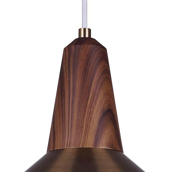 THOR 1-LIGHT PENDANT, GOLD AND FAUX WOOD, ADJUSTABLE WHITE FABRIC CORD, 60W E26 COMPATIBLE, 9 INCH WIDE, MODERN HANGING LIGHT FOR KITCHEN, DINING ROOM, LIVING ROOM, BEDROOM