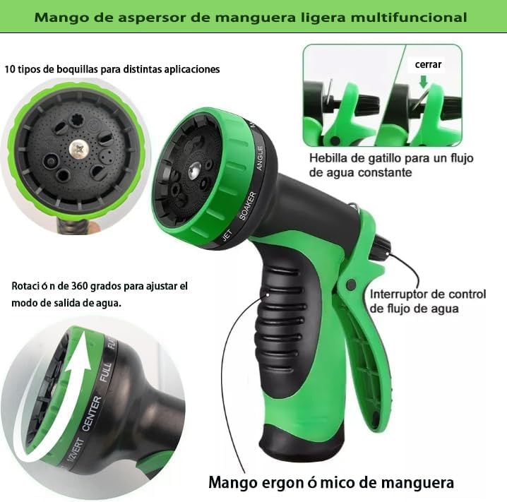 Expandable Garden Hose 15 Metres – Garden Hose Expandable Flexible with 10 Functions Spray Gun, 3/4 Inch and 1/2 Inch Connectors for Garden, Outdoors and Car Washing