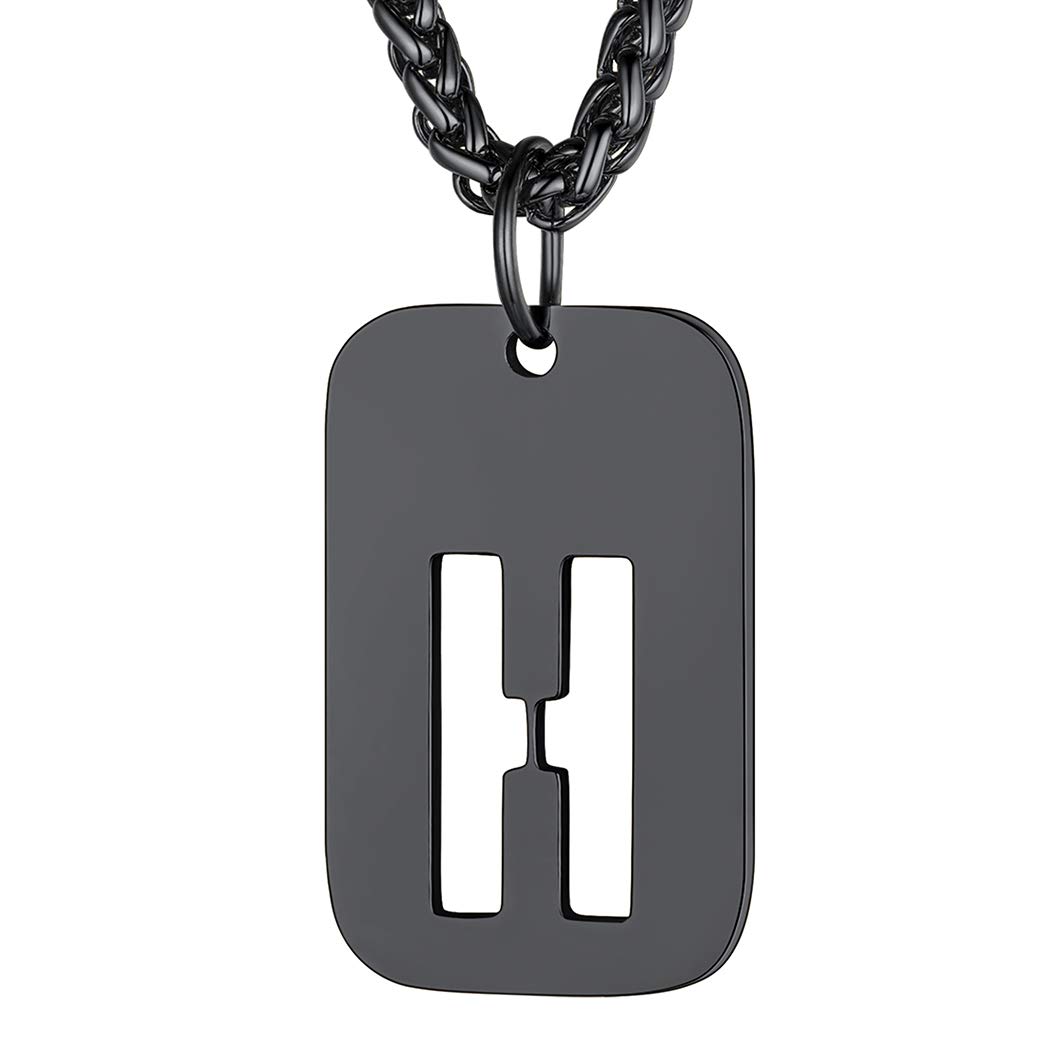 Richsteel Dog Tags Army Black Mens Necklace Letter H Initial Pendant for Men