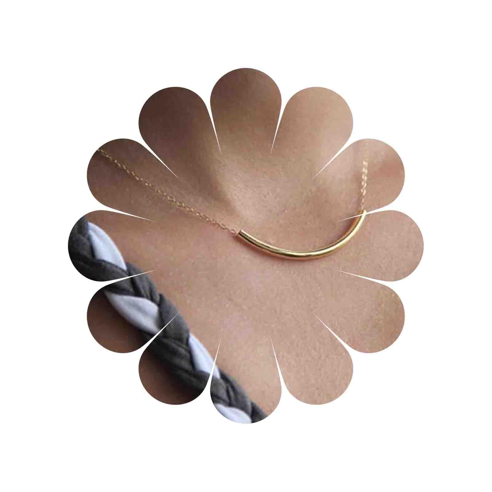 Yienate Dainty Curved Bar Necklace Curved Metal Bar Pendant Delicate Lariat Gold Clavicle Chain Necklace Jewelry Jewelry for Women and Girls