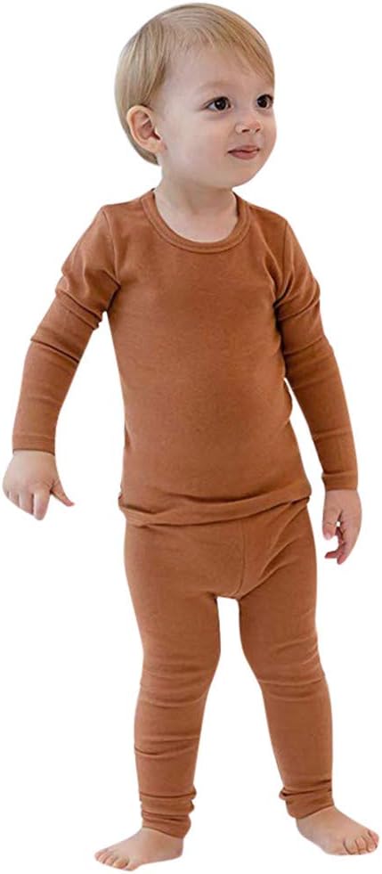 Child Clothes Set, Girls Boys Casual Plain Tops Blouse + Pants Pajamas Toddler Long Sleeve Shirts Trouser Sleepwear for 0-7 Years Old Kids Outfits