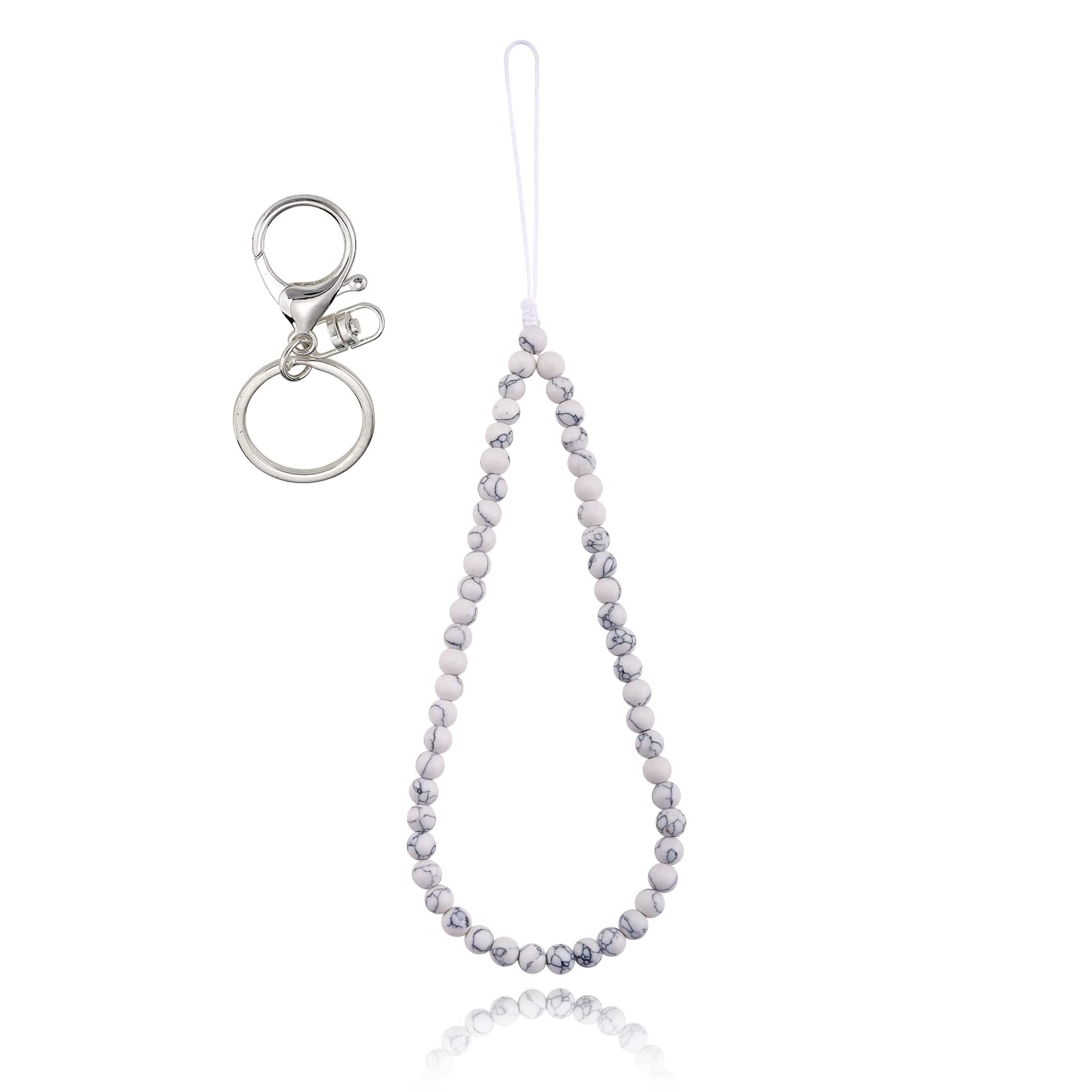 BEEFLYING Stone Phone Lanyard Wrist Straps Synthetic Turquoise Gemstone Beaded Phone Charms Handmade Anti-Lost Lanyard String for Keychain Hanging Accessories