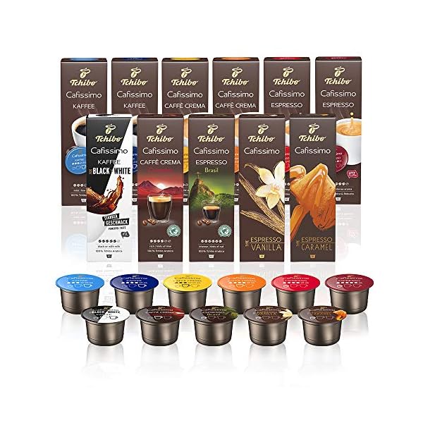 Tchibo Cafissimo Probierset verschiedene Sorten Caffè Crema, Espresso und Kaffee, 110 Stück (11x10 Kaffeekapseln…