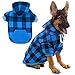 KOOLTAIL Plaid Dog Hoodie Pet Clothes Sweater with Hat and Pocket for Small Medium Large Size Dogs, Soft Winter Warm Dog Cold Weather Coat, Fleece Fall Dog Hooded Sweatshirt for Puppy Cats, Blue XL