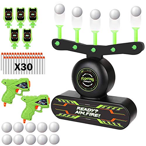 Cible Flottante Électrique, Cible Nerf Jeu de Tir a Balle Flottante Lumineux avec 10 Boule Flottante, 2 Pistolet, 30 Fléchette et 5 Flip Cibles, Jouet de Tir Enfant, Cadeau Garçons Filles 5 à 13 Ans