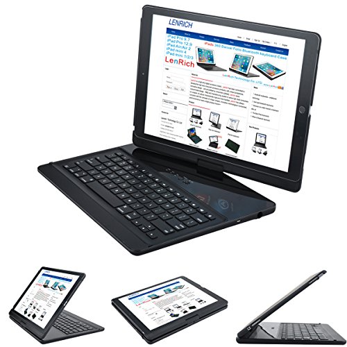 iPad pro 12.9 2017 and 2015 Keyboard case with pencil holder, Lenrich 360 Degree Rotatable ipad pro case with Wireless Bluetooth Keyboard stand for ipad pro 12.9 inch 2017 2nd Gen cover (Black)