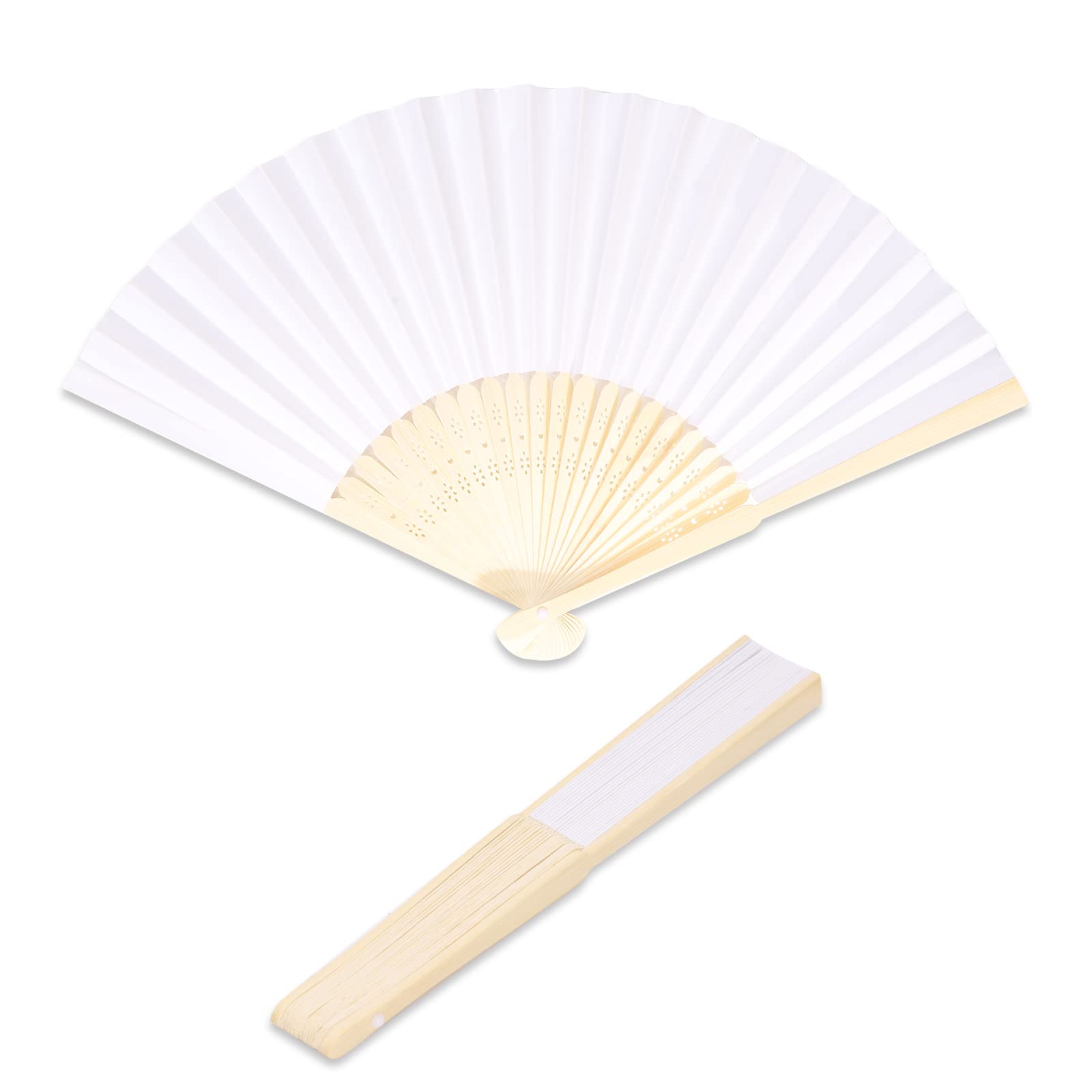 Ruimou 10Pcs White Paper Hand Fan Bamboo Folding Fan (21cm/8.2inch) for DIY Patterns, Children's Painting, Wedding,Decoration (White)