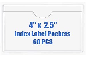 Origin-Joy 60 PCS Self Adhesive Index Card Pockets with Top Open, Clear Plastic Label Holder for Cards of Note, Library and Business, Adhesive Label Pockets & Card Holder (4 x 2.5 inch)