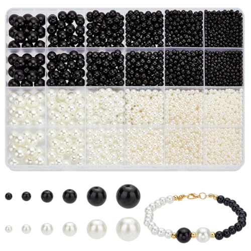 PH PandaHall 3904pcs 6 Sizes Pearl Beads, Black/White Craft Pearl Round Smooth Spacer Beads ABS Plastic Loose Beads for Bracelets Necklace Jewelry Making Decorating DIY Crafts Filling at Amazon