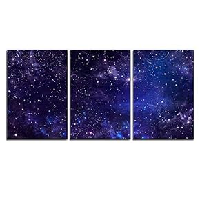3 Piece Canvas Wall Art - Starry Night Sky Deep Outer Space - Modern Home Art Stretched and Framed Ready to Hang - 16"x24"x3 Panels