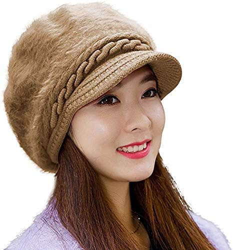 Fashion SutraWomen's Winter Hats for Women Outdoor Warm Knit Snow Ski Crochet Skull Cap with Visor (Khaki, Freesize)