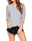 Faddare Women's Fall Comfy Sexy Banded Hem Cold Shoulder Tunic Tops Shirt