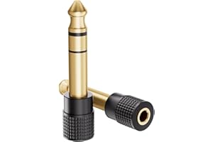 6.35mm 1/4 Male to 3.5mm 1/8 Female Audio Adapter, Gold-Plated TRS Stereo Jack, Solid Brass Housing, for Headphones, Guitar, 