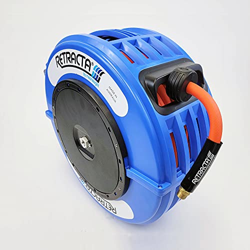 Macnaught Retractable Air/Water Hose Reel with 1/2 in. x 65 FT Hybrid Hose, 10 Year Warranty
